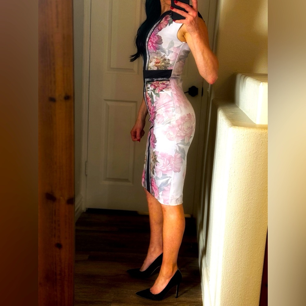 Ted Baker | Shawnie Painted Posie
Fitted Midi Dress| Sleeveless Vneck | SZ: 0